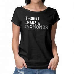 T Shirt Jeans and Diamonds, Damen T-Shirt, BIO Baumwolle, mit modernem Rundhals, veredelt mit original Bleikristall
