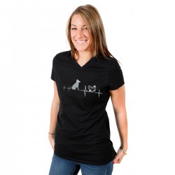 Glitzerndes Herz Damen T-Shirt mit echten Kristallen - V-Neck - schwarz - Mein Herz schlägt für Hunde