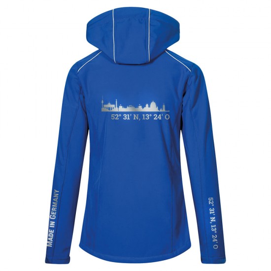 Lifestyle Softshell Jacket with reflective design and removable hood - WITH GERMAN CITY NAMES - Royal Blue - REFLECTION SERIES