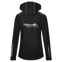 Lifestyle Softshell Jacket with reflective design and removable hood - WITH GERMAN CITY NAMES - Black - REFLECTION SERIES